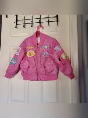 Flightline Authentic Flight Jacket Pink Pilot Patchwork Full Zip Pockets Size 6